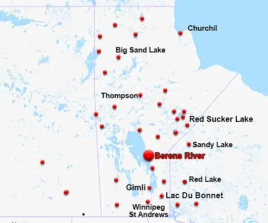 Location of Berens River, Manitoba
